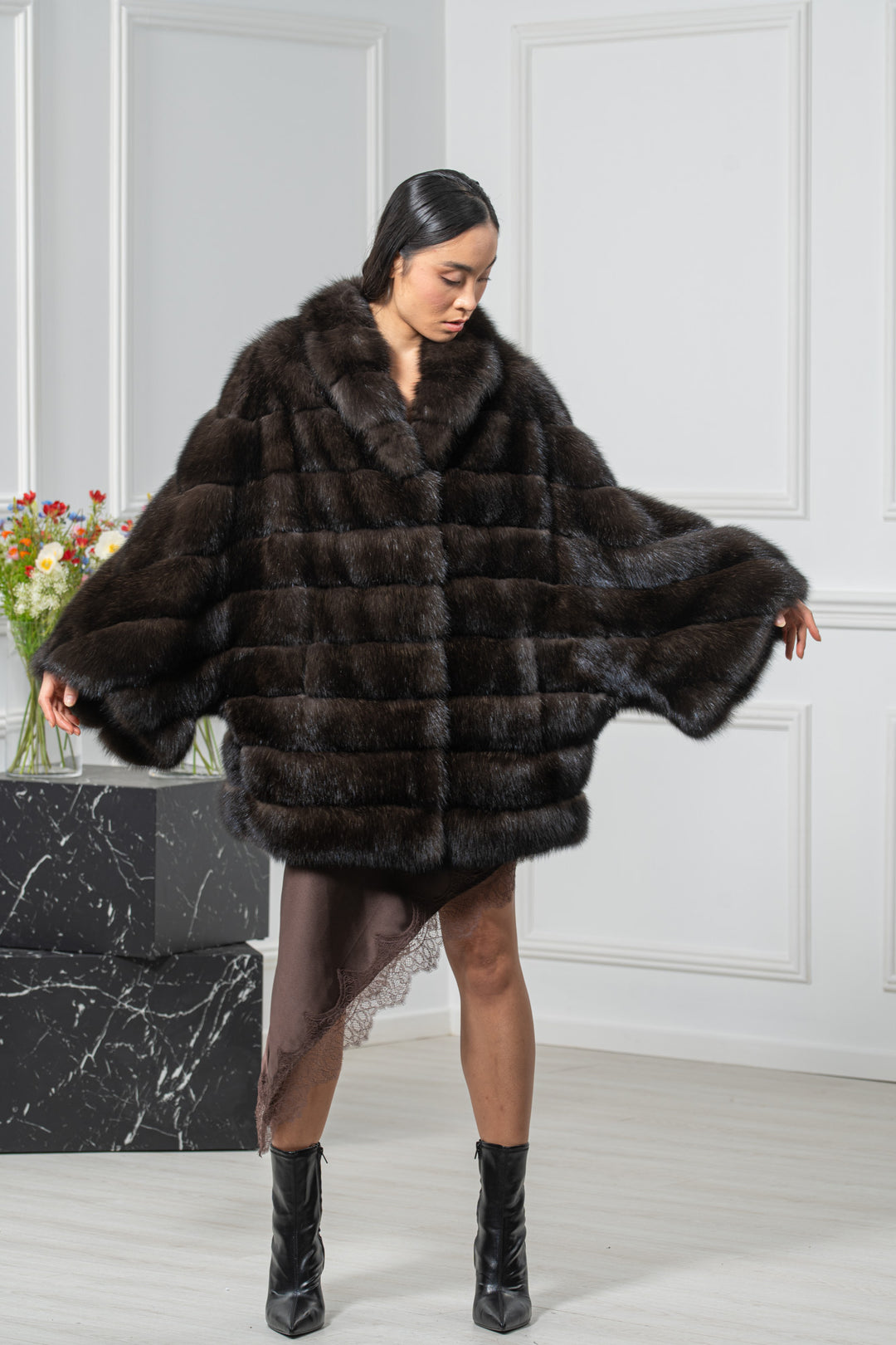 Carbonio Silvery Russian Sable Short Jacket - Women&