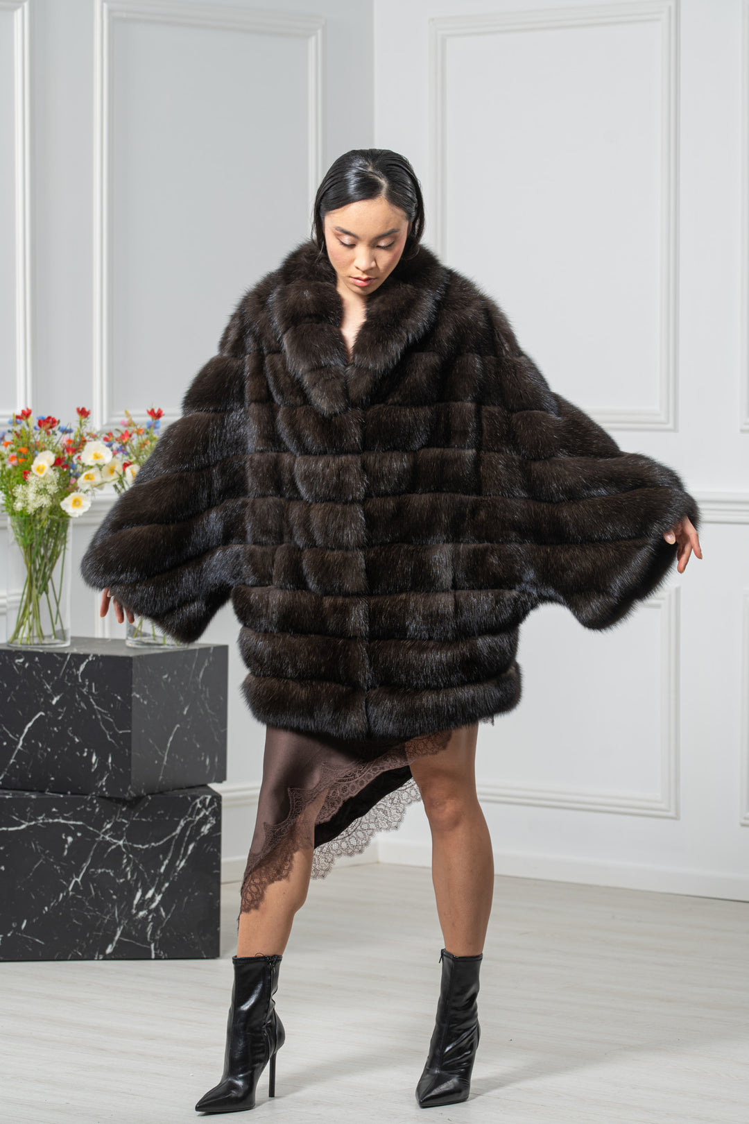 Carbonio Silvery Russian Sable Short Jacket - Women&