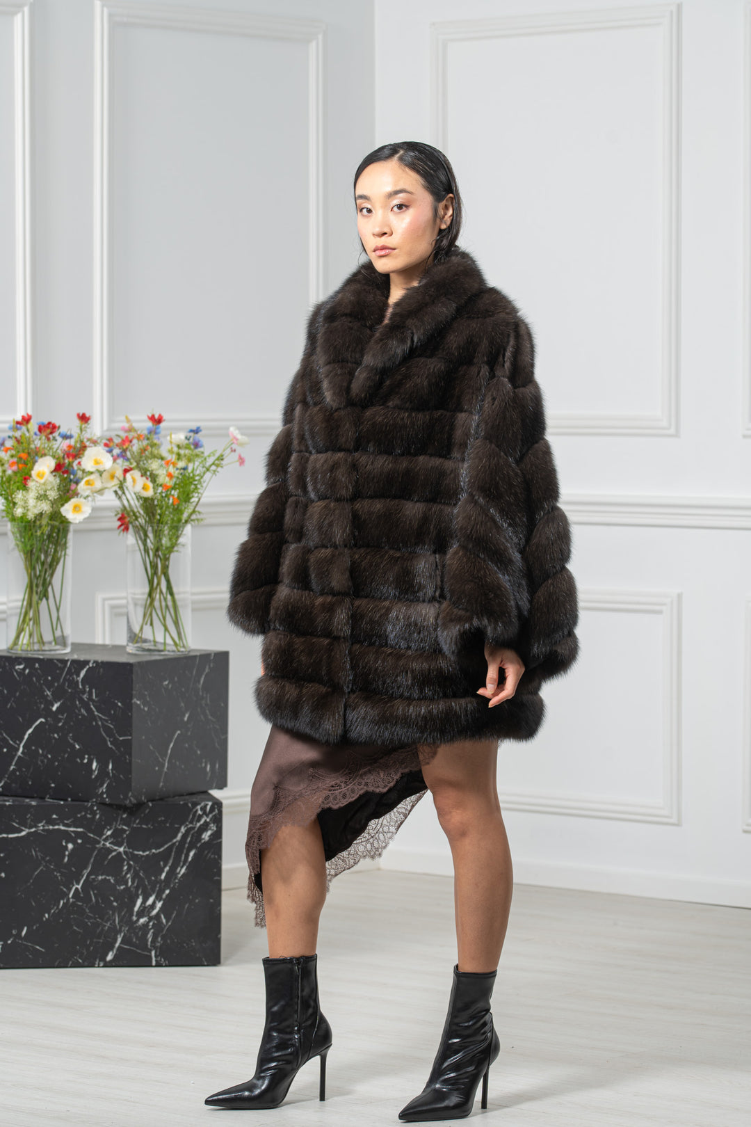 Carbonio Silvery Russian Sable Short Jacket - Women&