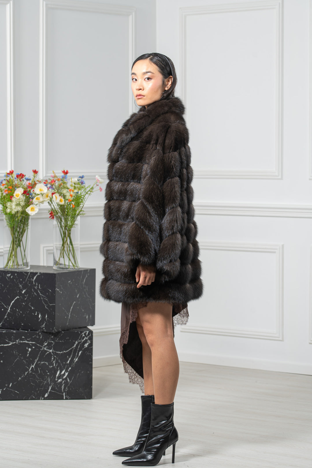 Carbonio Silvery Russian Sable Short Jacket - Women&