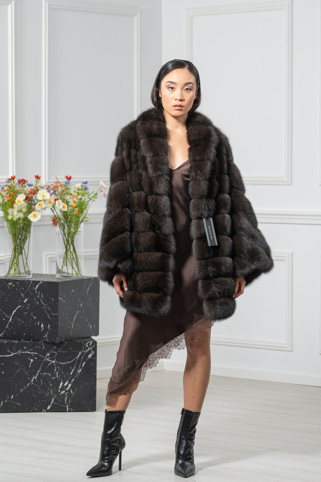 Carbonio Silvery Russian Sable Short Jacket - Women&