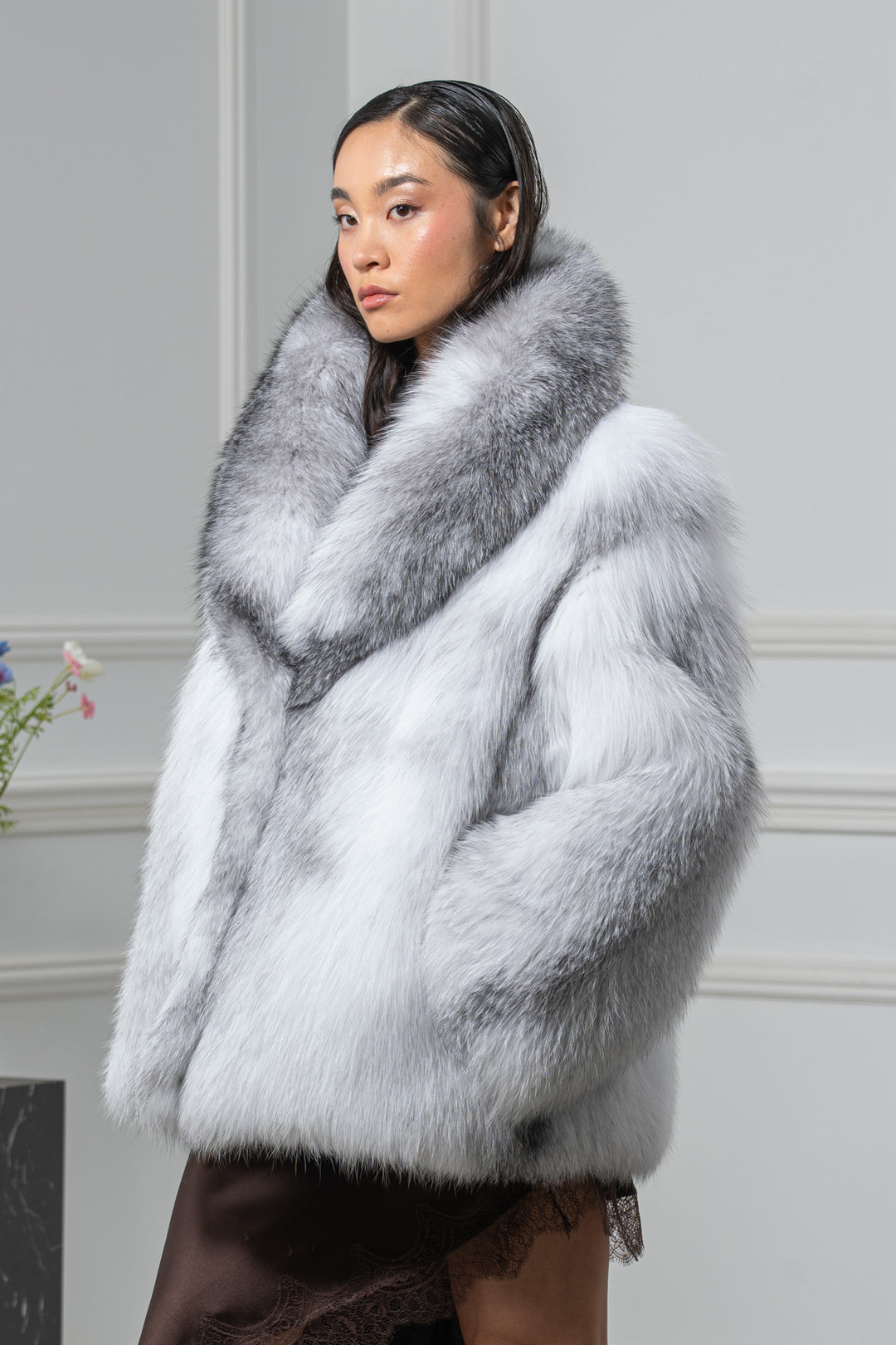 Arctic Marble Fox Fur Short Jacket - Women&