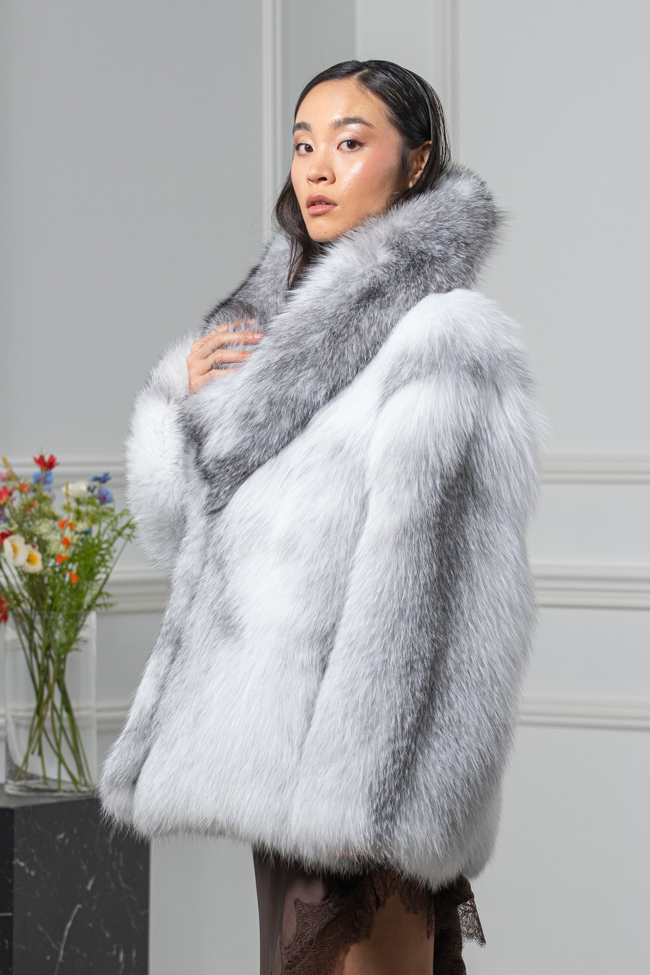 Arctic Marble Fox Fur Short Jacket - Women's Short Jacket L1 L/O 24M4133Γ4910
