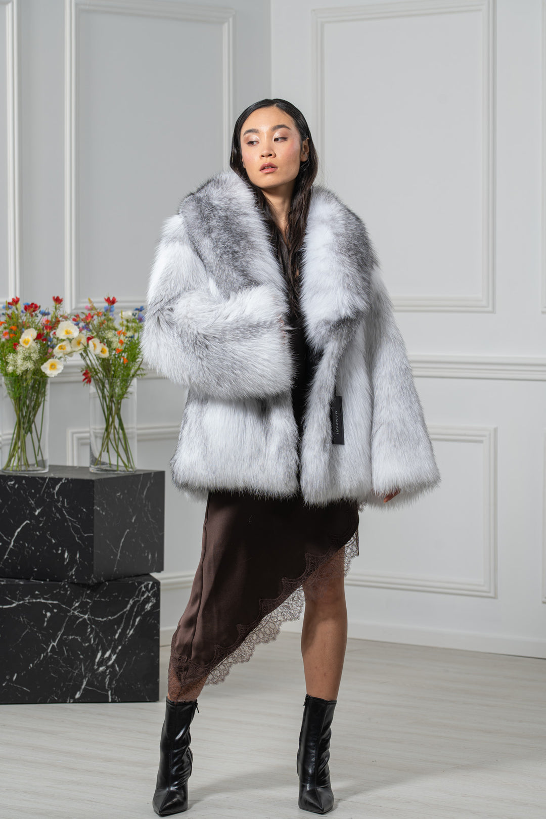 Fox Skin Arctic Marble Long Hair Short Jacket L1 L/O 24M4133Γ4910
