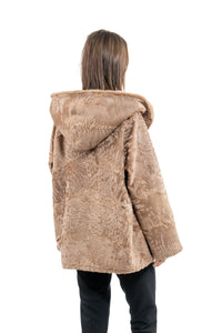 Premium Caffe Swakara fur coat for a unique style