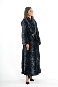 High-quality Blue Swakara fur coat for fashion enthusiasts