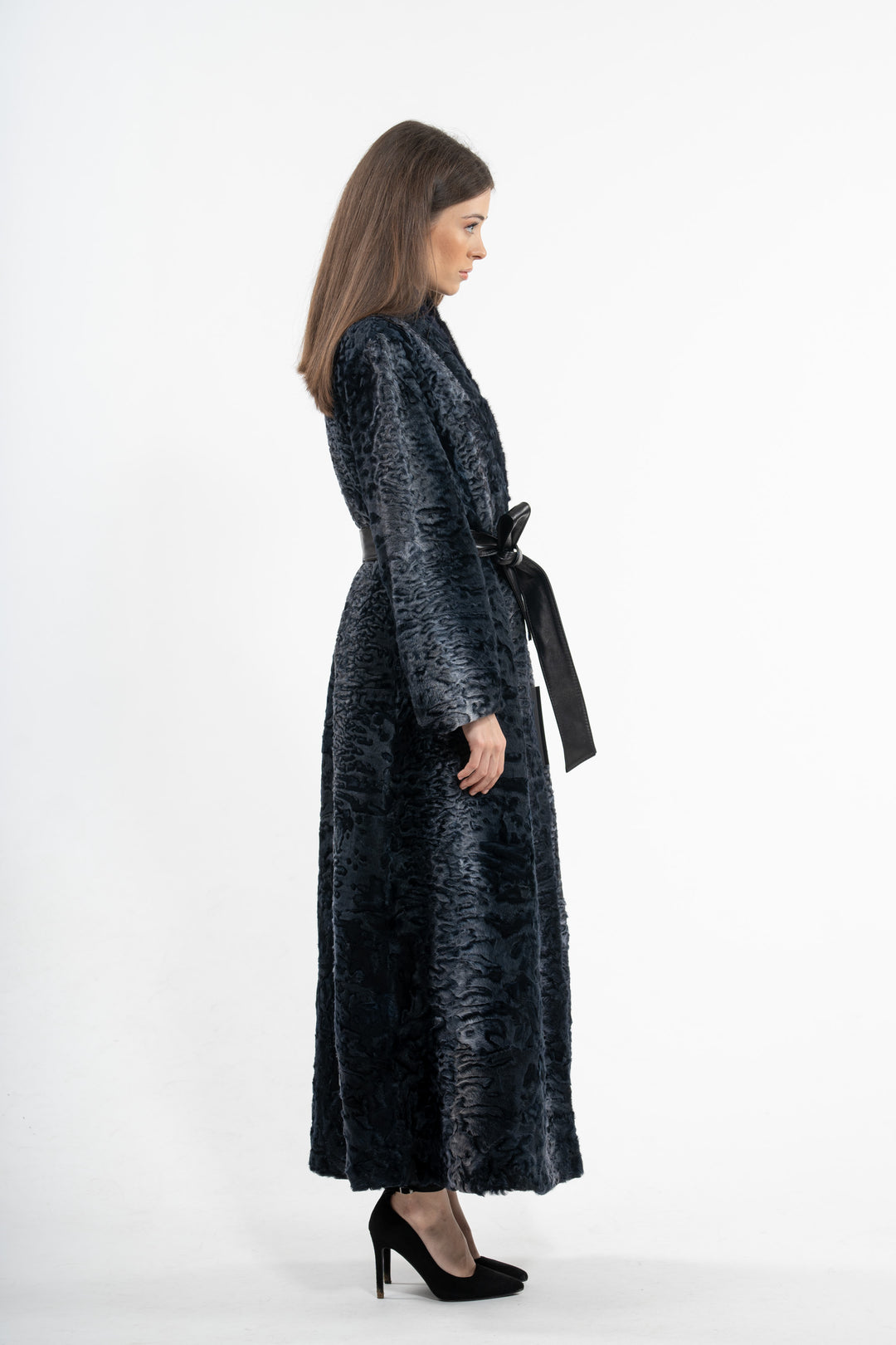 Elegant Blue Swakara fur coat for modern fashion