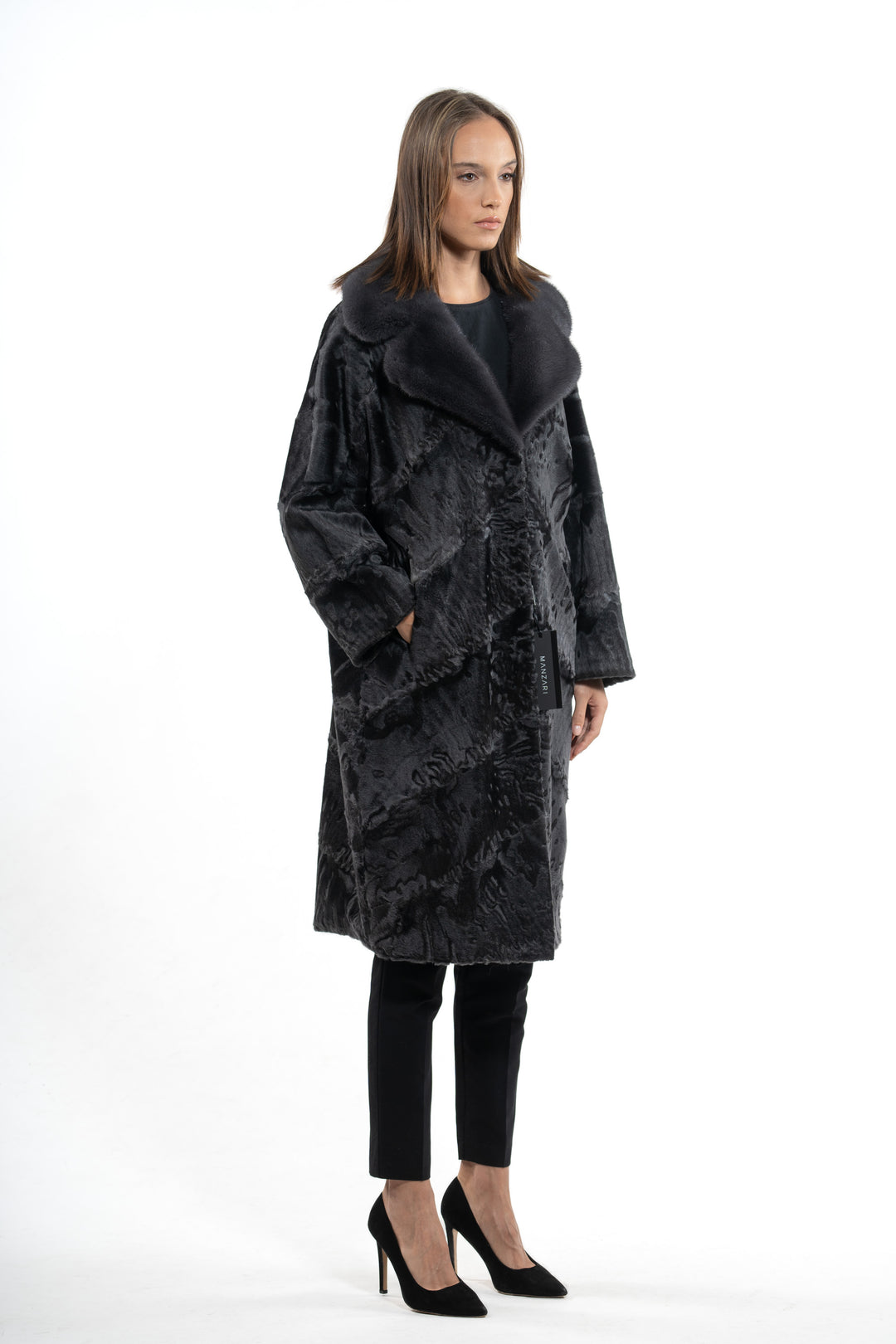 Premium Grey Metal Swakara fur coat for a unique style