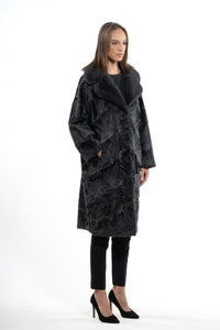 Premium Grey Metal Swakara fur coat for a unique style