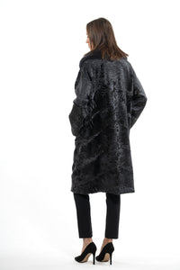 Sophisticated Grey Metal Swakara fur coat by manzari