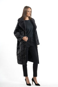 Manzari Grey Metal Swakara fur coat for a luxurious feel