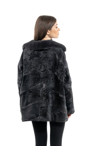 Elegant Grey Metal Swakara fur coat for modern fashion