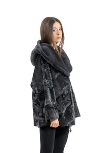 Stylish Grey Metal Swakara fur coat by manzari