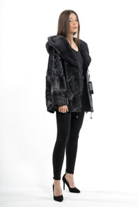 Stylish Grey Metal Swakara fur coat by manzari