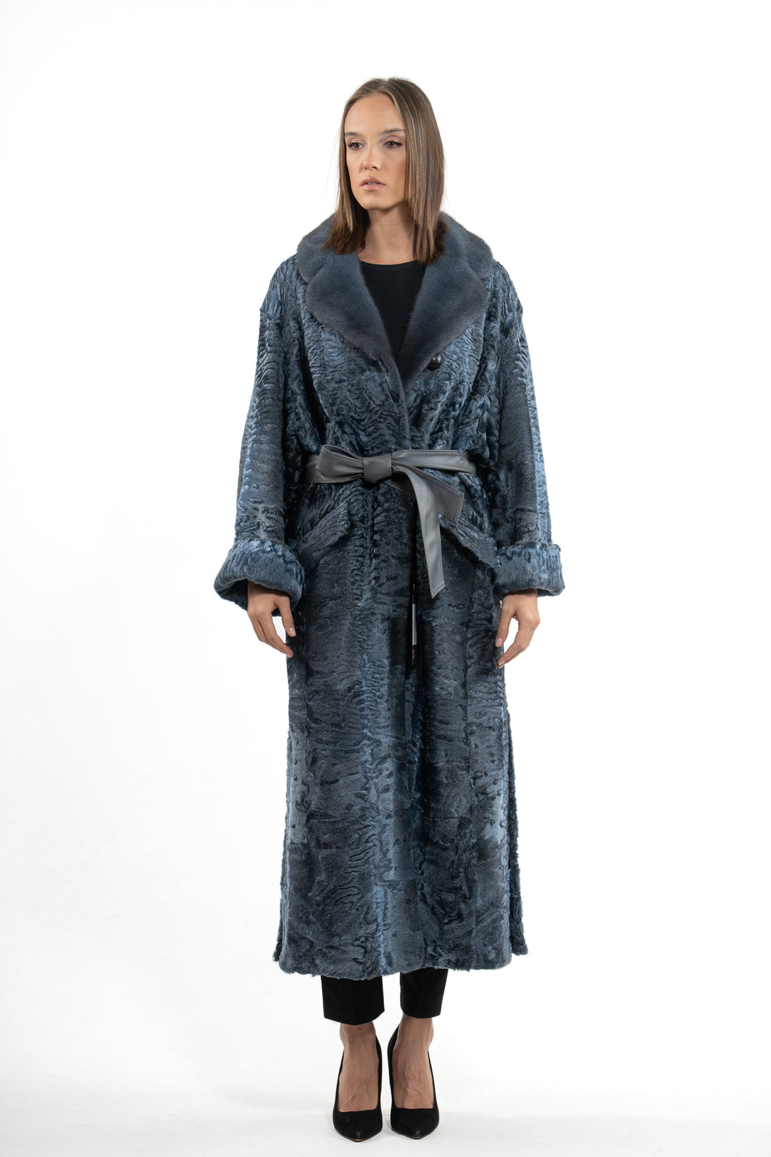 Stylish Blue Swakara fur coat by manzari