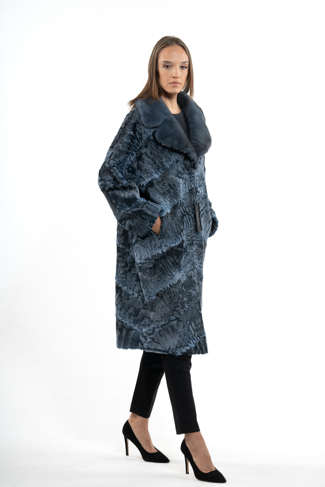 Sophisticated Blue Swakara fur coat by manzari