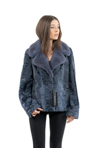 High-quality Blue Swakara fur coat for fashion enthusiasts