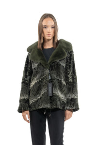 Chic Dark Olive Swakara fur coat by manzari for a standout look