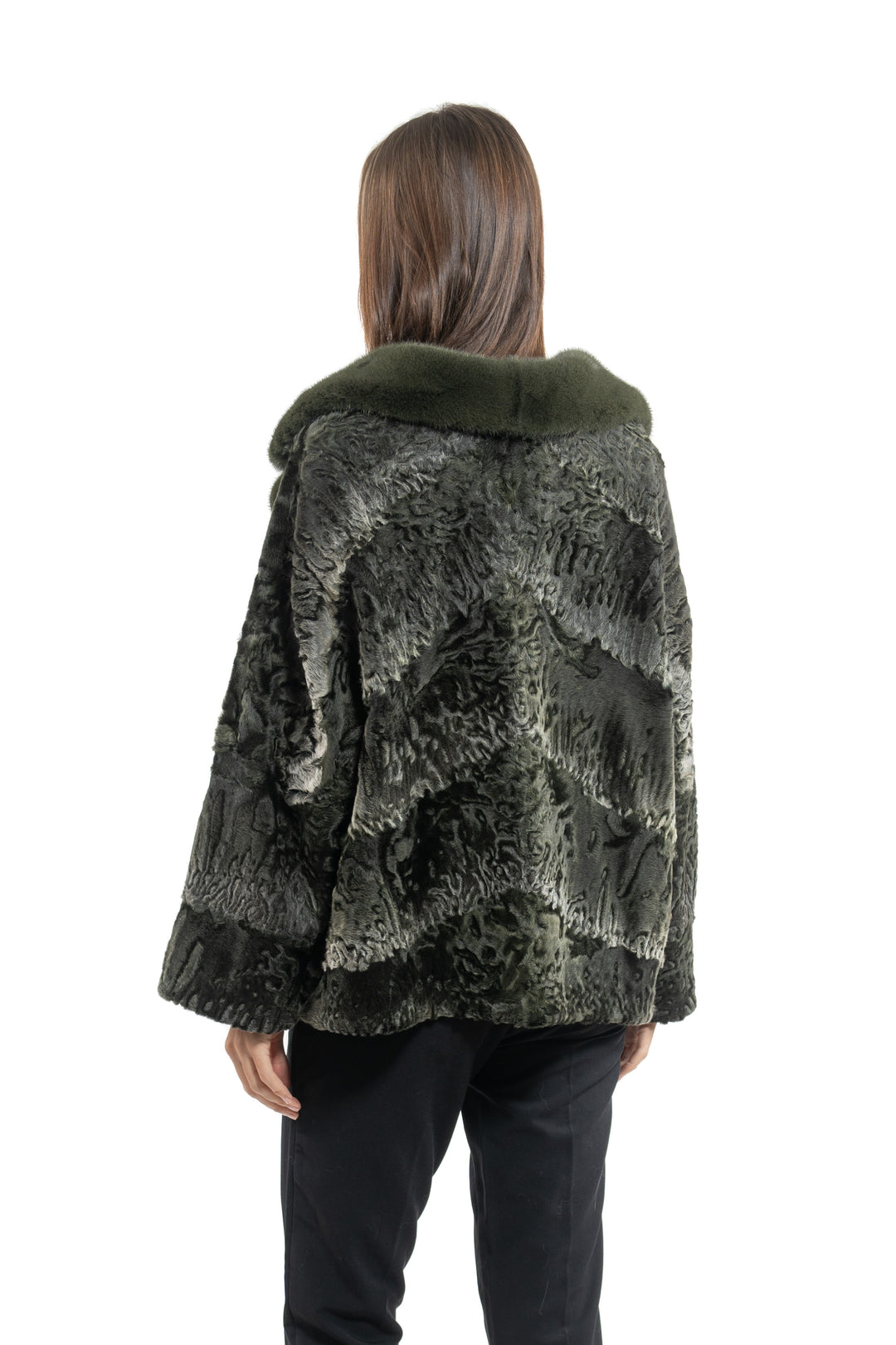 High-quality Dark Olive Swakara fur coat for fashion enthusiasts