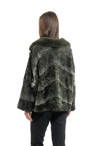 High-quality Dark Olive Swakara fur coat for fashion enthusiasts