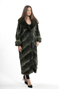Premium Dark Olive Swakara fur coat for a unique style