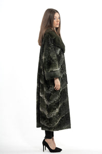 High-quality Dark Olive Swakara fur coat for fashion enthusiasts