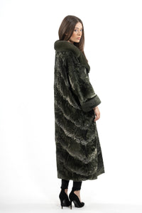 High-quality Dark Olive Swakara fur coat for fashion enthusiasts