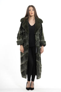 Premium Dark Olive Swakara fur coat for a unique style