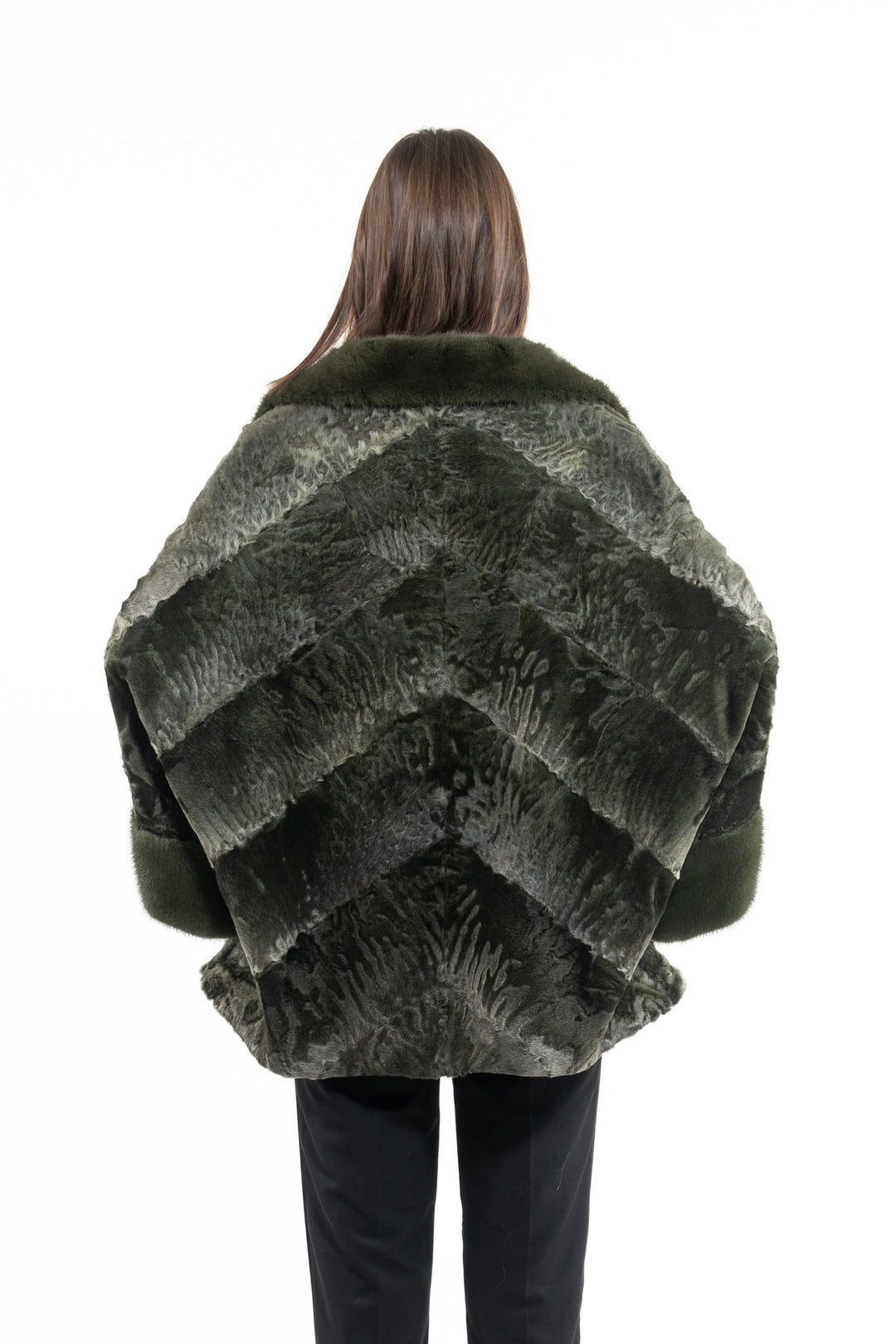 Stylish Dark Olive Swakara fur coat by manzari