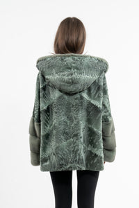 Manzari Green Metal Swakara fur coat for a luxurious feel