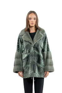 Sophisticated Green Metal Swakara fur coat by manzari