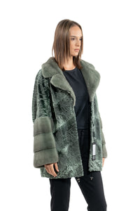 Stylish Green Metal Swakara fur coat by manzari