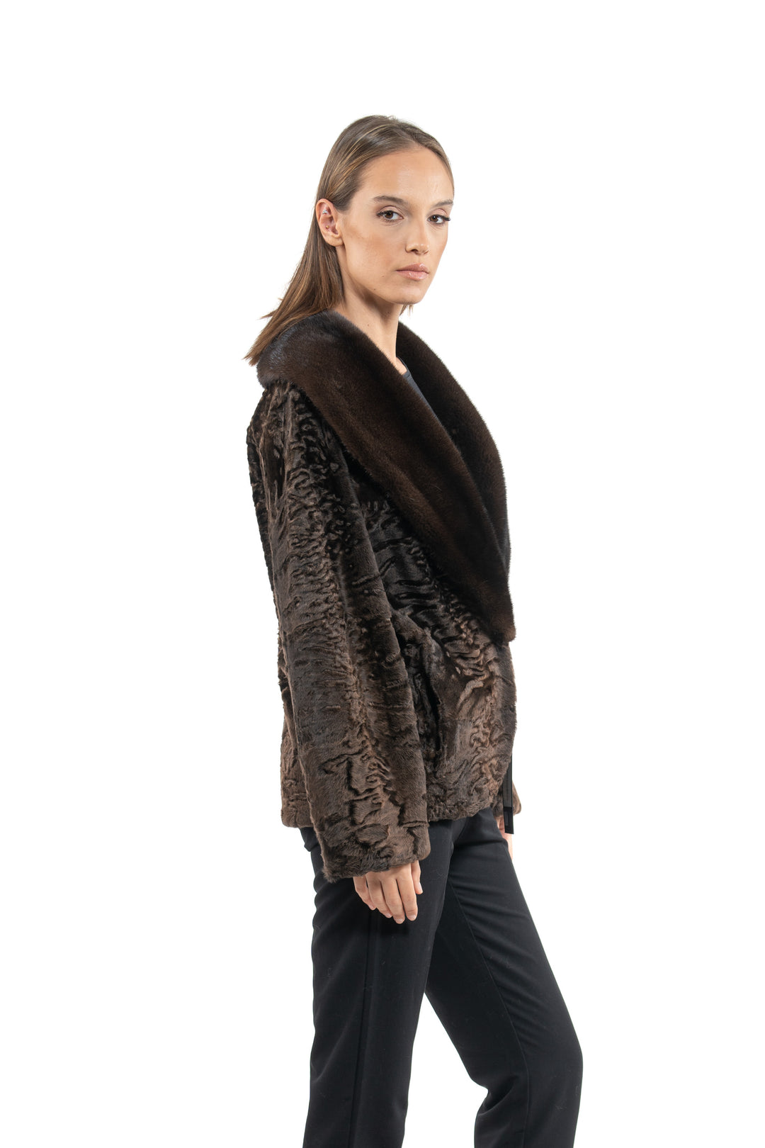 Chic Chokolat Swakara fur coat by manzari for a standout look