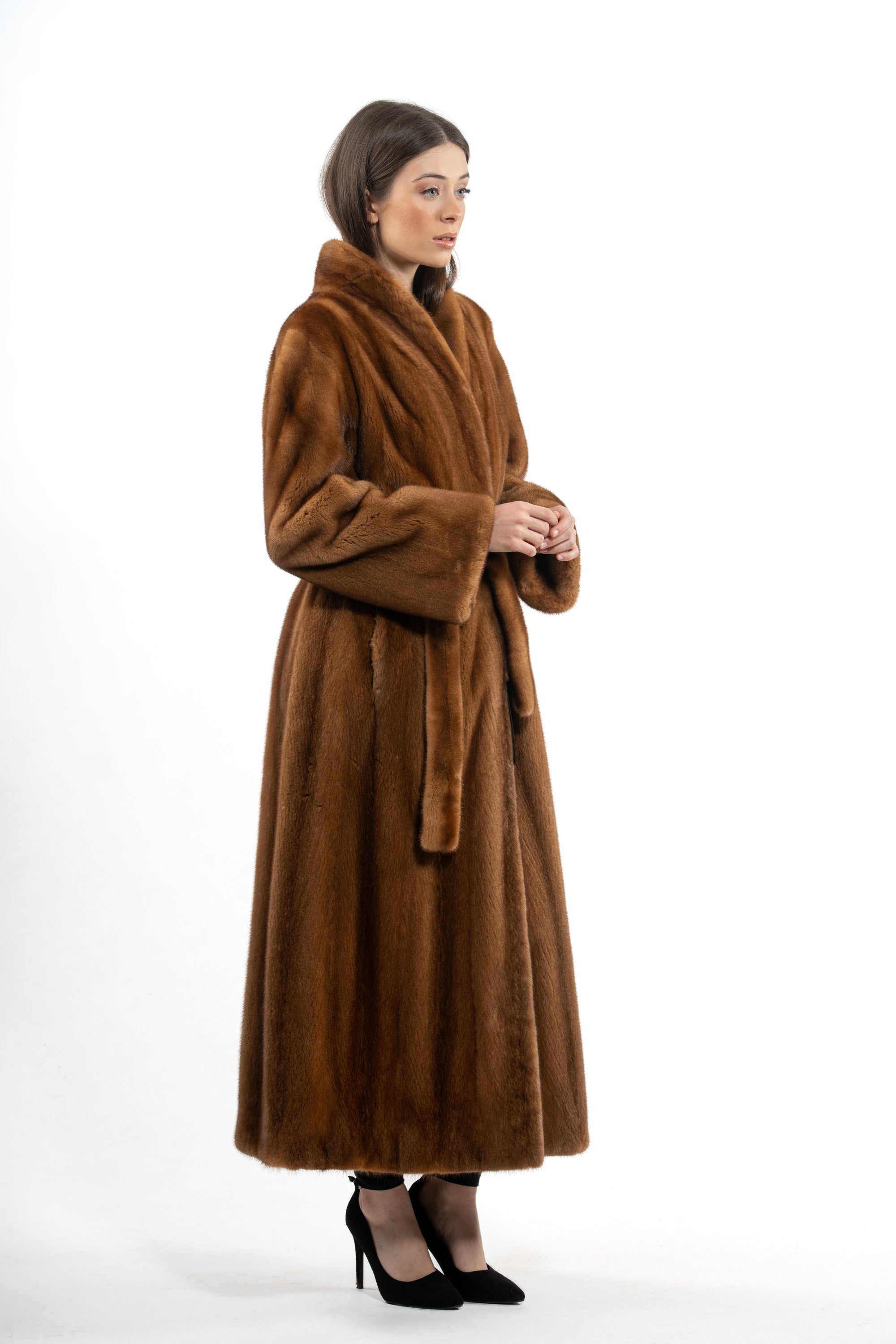 Gold Mink Fur Coat - Women's Velvet Coat L/O 22M7950 | MANZARI