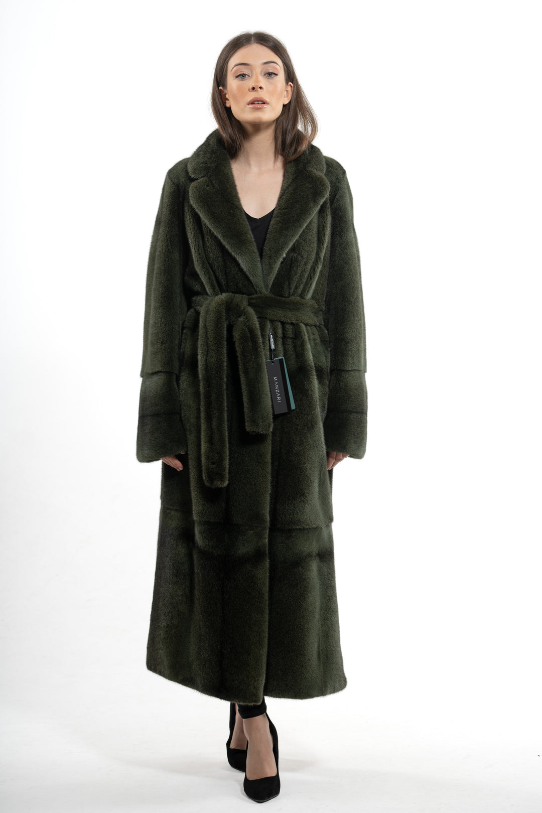 Mink Female Dark Olive Cross Long Hair Coat S/S 0910?305 Slits