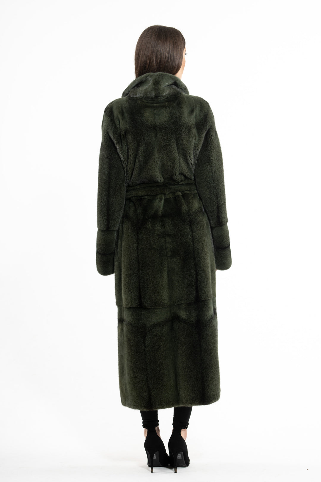 Mink Female Dark Olive Cross Long Hair Coat S/S 0910?305 Slits