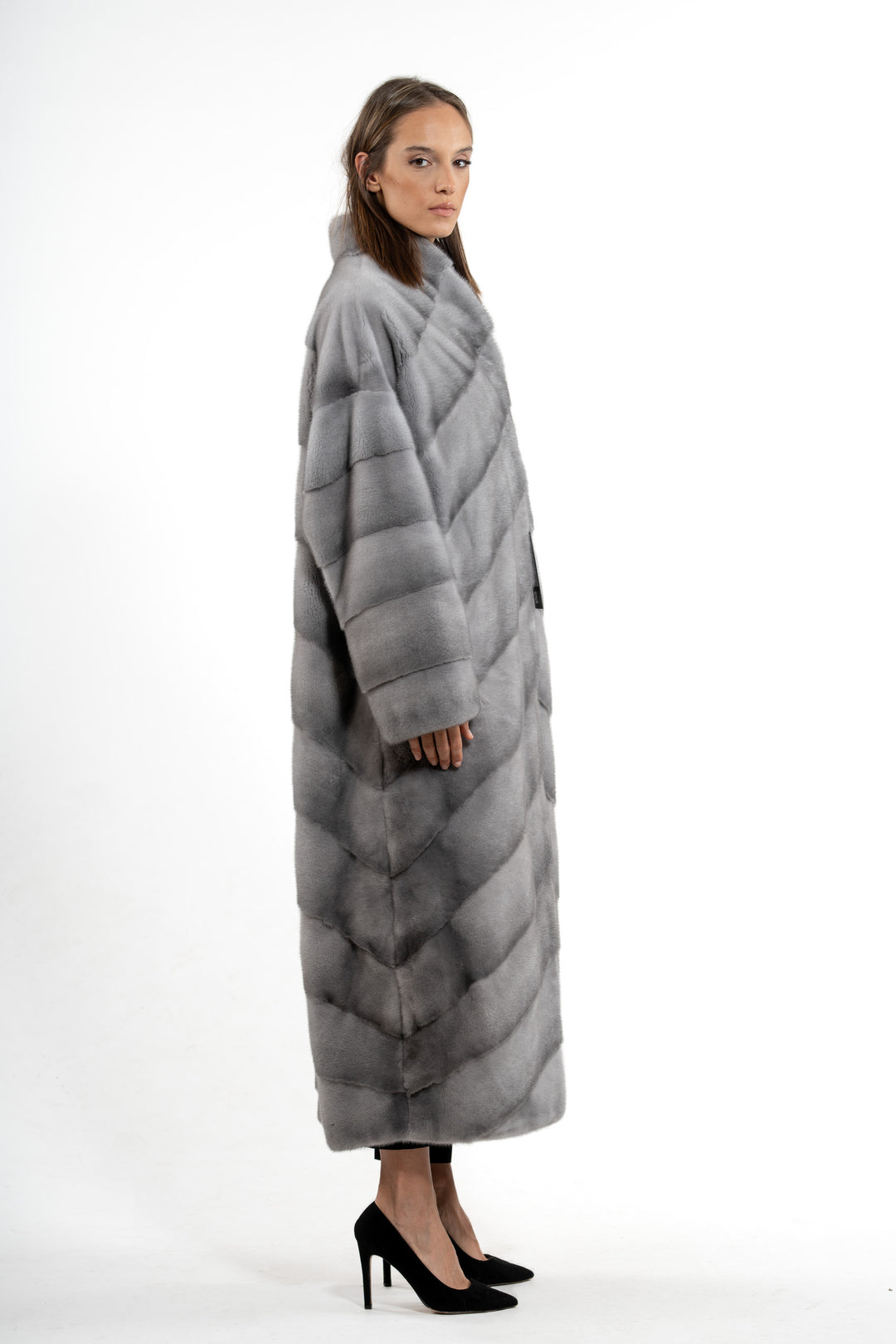 Model wearing a Sapphire Mink fur coat