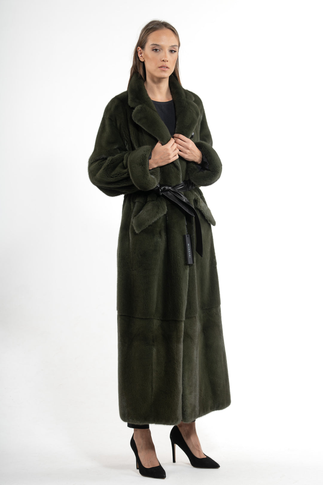 Exclusive Dark Olive Mink fur coat by manzari