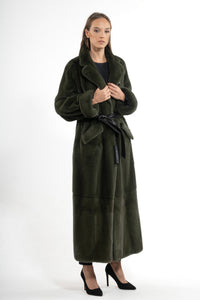 Exclusive Dark Olive Mink fur coat by manzari