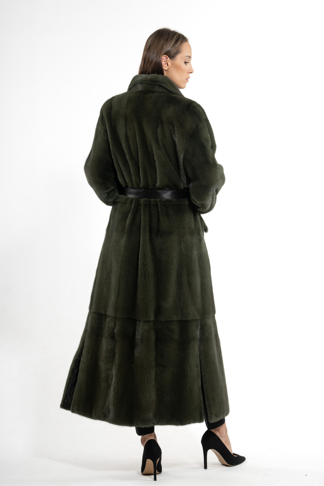 Exclusive Dark Olive Mink fur coat by manzari