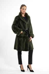 Manzari Dark Olive Mink fur coat for a timeless appeal