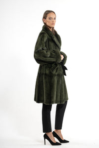 Chic Dark Olive Mink fur coat by manzari for a bold statement