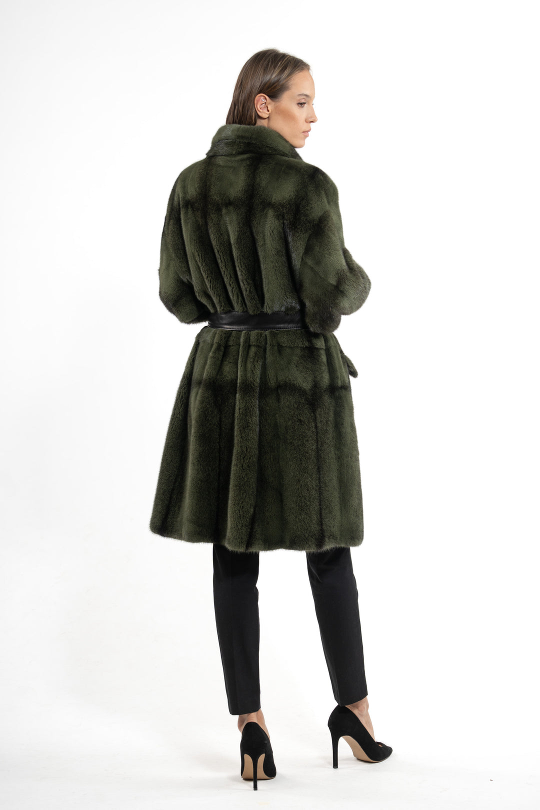 Chic Dark Olive Mink fur coat by manzari for a bold statement