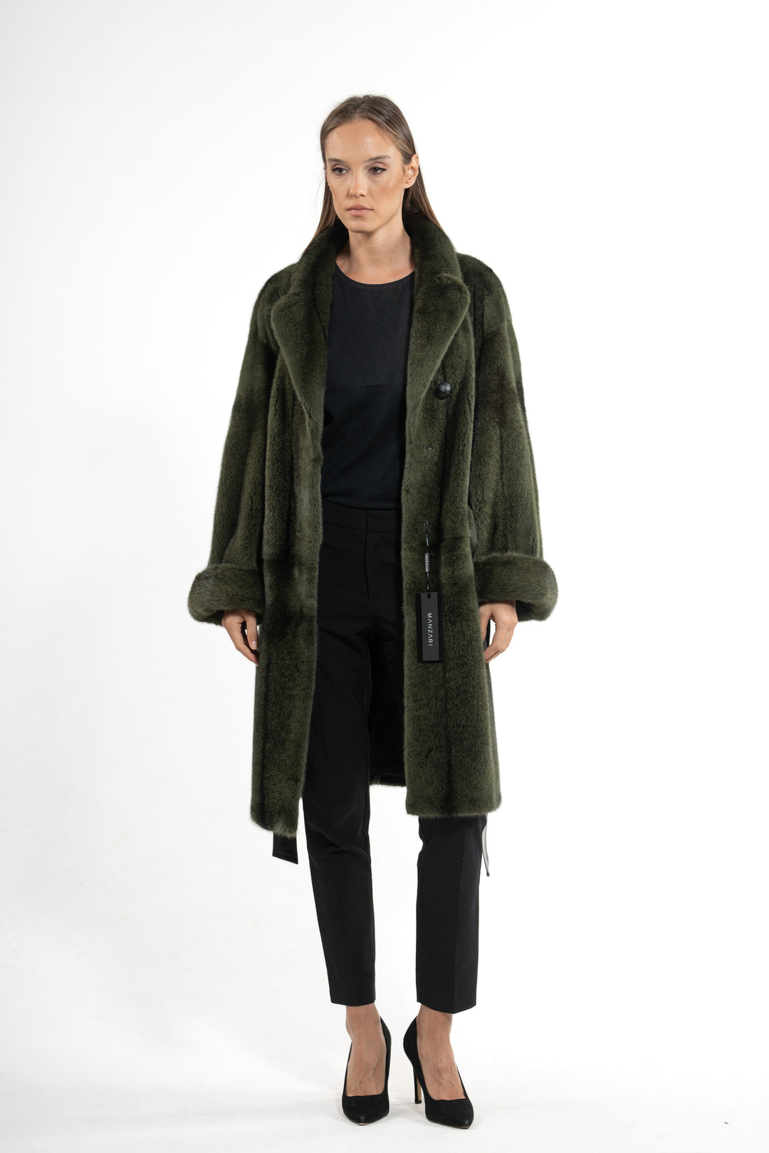 Manzari Dark Olive Mink fur coat for timeless elegance