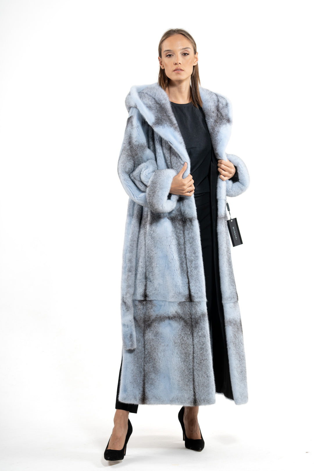 Mink Female Baby Blue Cross Long Hair Coat Hood S/S 24M4134 Slits