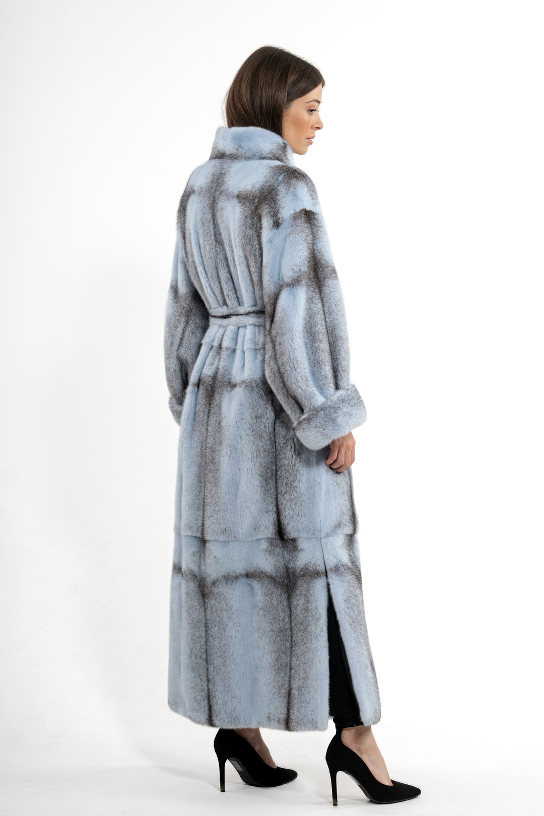 Manzari Baby Blue Mink fur coat with a modern touch