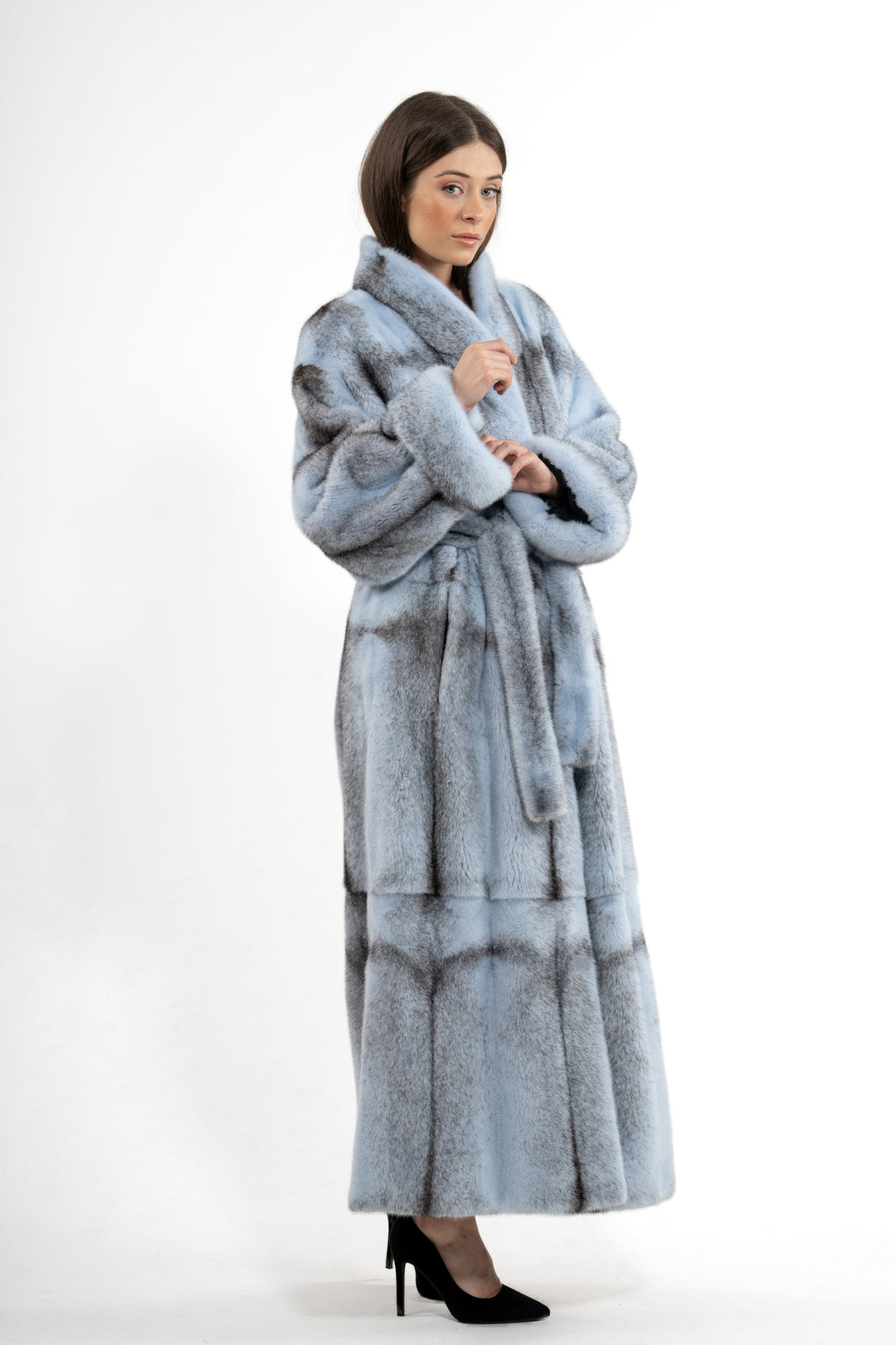 Manzari Baby Blue Mink fur coat for a timeless appeal