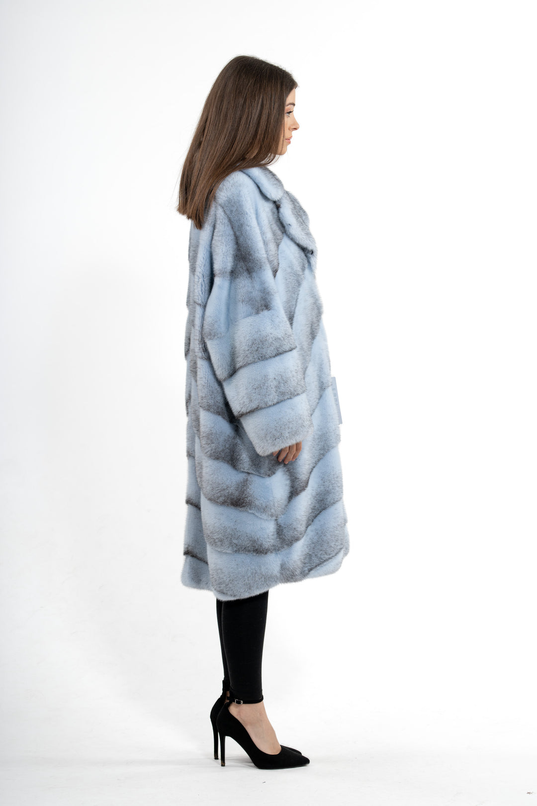 Baby Blue Cross Mink Fur Jacket - Women's Long Hair Jacket A/K