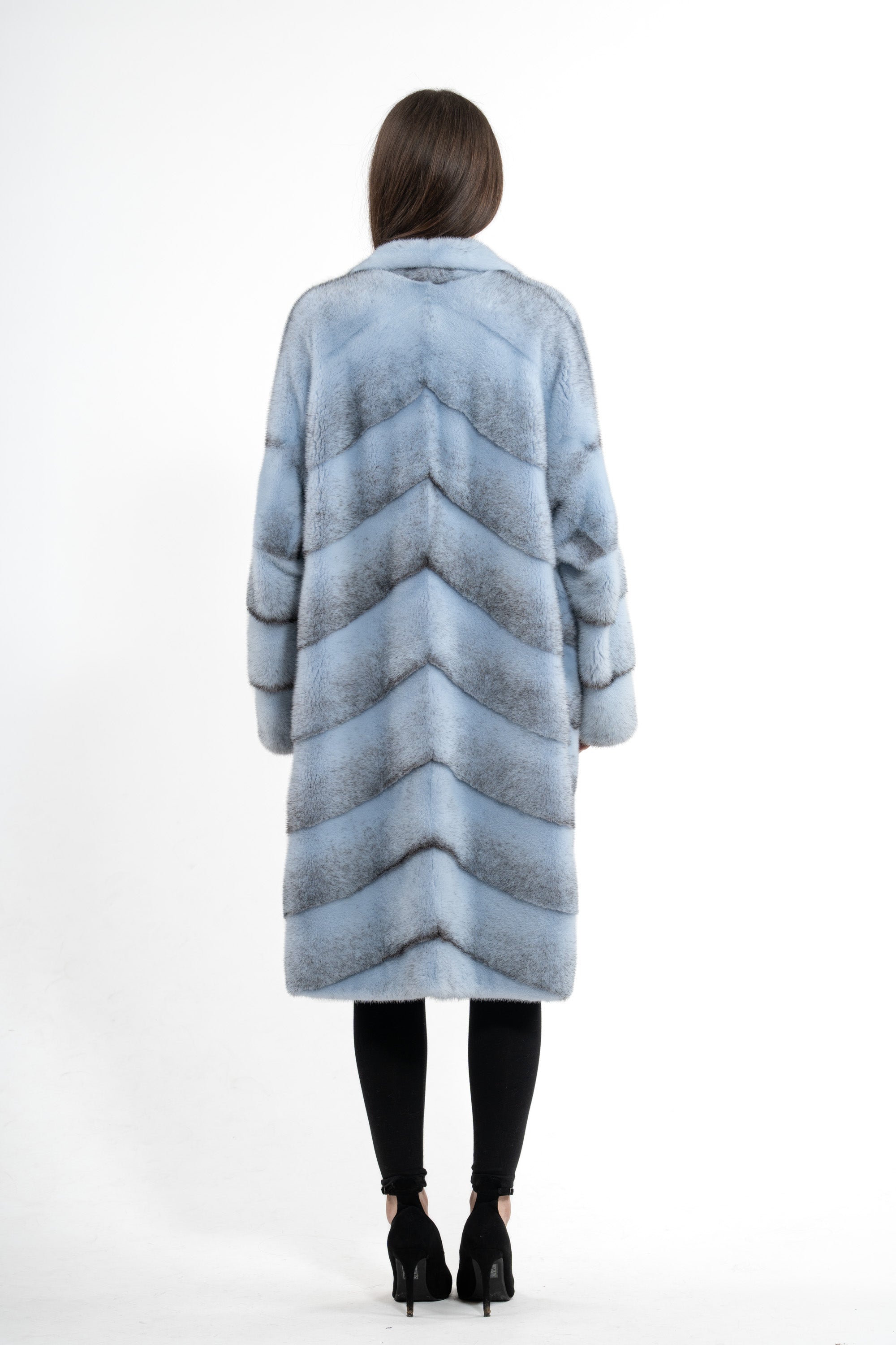 Baby Blue Cross Mink Fur Jacket - Women's Long Hair Jacket A/K