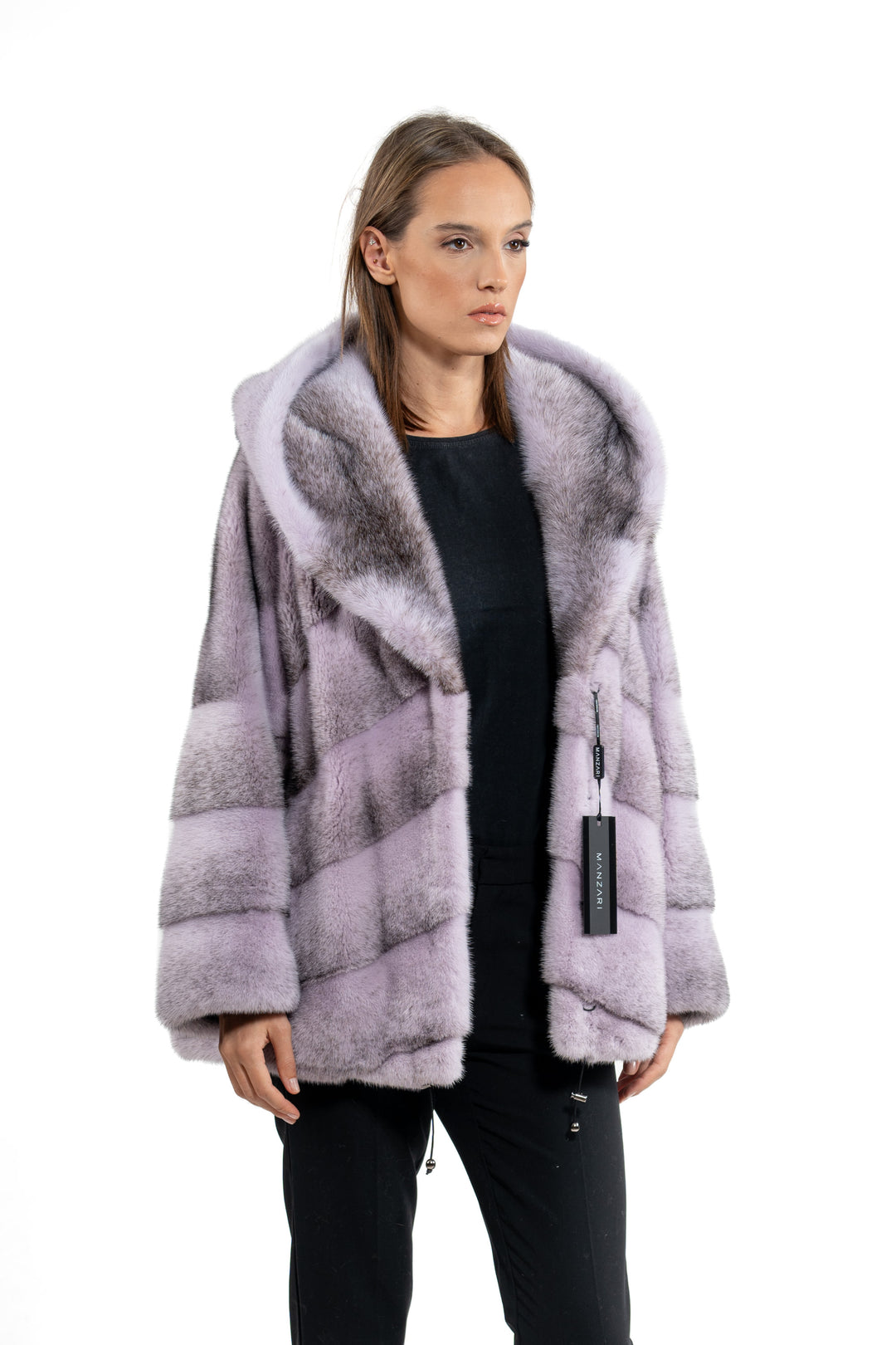 Model wearing a Lilac Mink fur coat